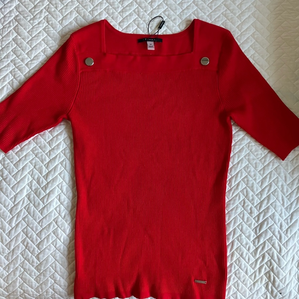 Red Tahari short sleeve sweater